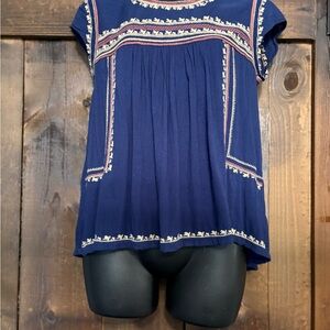 MaxMara Deep Blue Blouse with Embroidery